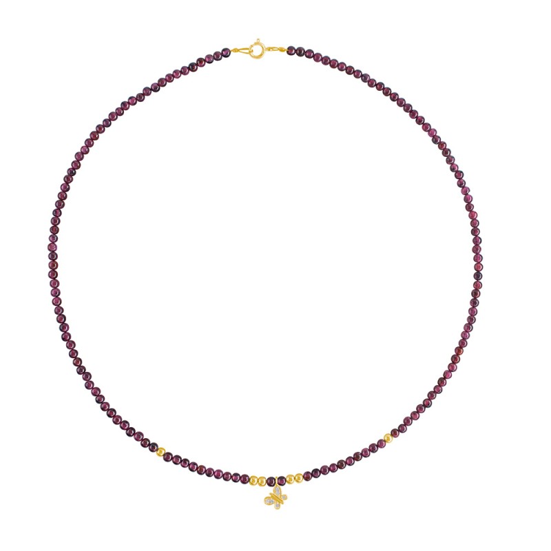 Κολιέ με Κ14 χρυσά στοιχεία, γρανάδα και Κ14 χρυσό μενταγιόν - F124707